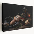 A large stretched canvas featuring a colorful array of fruits in a realistic style, ideal for kitchen wall art.