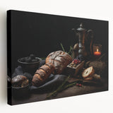 A large stretched canvas featuring a colorful array of fruits in a realistic style, ideal for kitchen wall art.