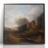 Rustic Realism Art Print of Countryside Cottage and Farm Landscape