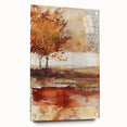 Large abstract wall art depicting fall season in vibrant orange and brown tones on acrylic glass.