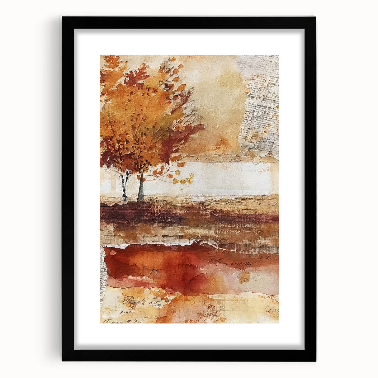 Extra large abstract art print featuring vibrant autumn hues on a textured canvas, ideal for living room decor.