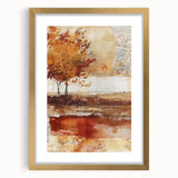 Extra large abstract art print featuring textured fall colors on a framed canvas, ideal for living room decor.