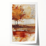 A rolled canvas print depicting a minimalist floral design in muted autumn hues, suitable for dining room or bathroom decor.