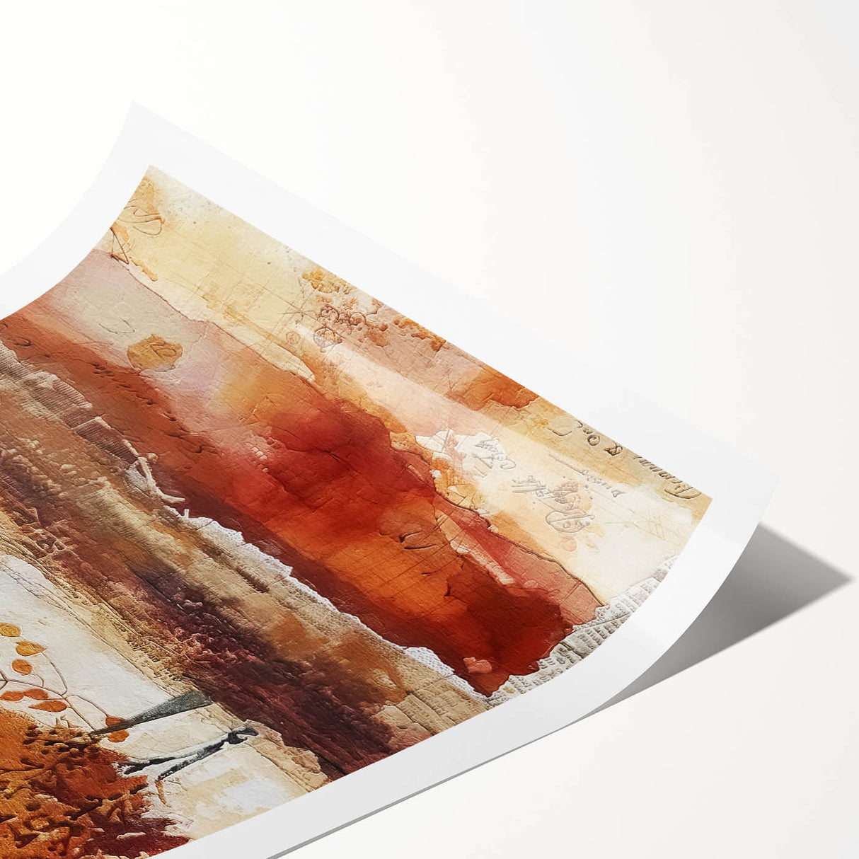 Extra large wall art featuring line art flowers in muted earth tones on a rolled print, ideal for large living room decor.