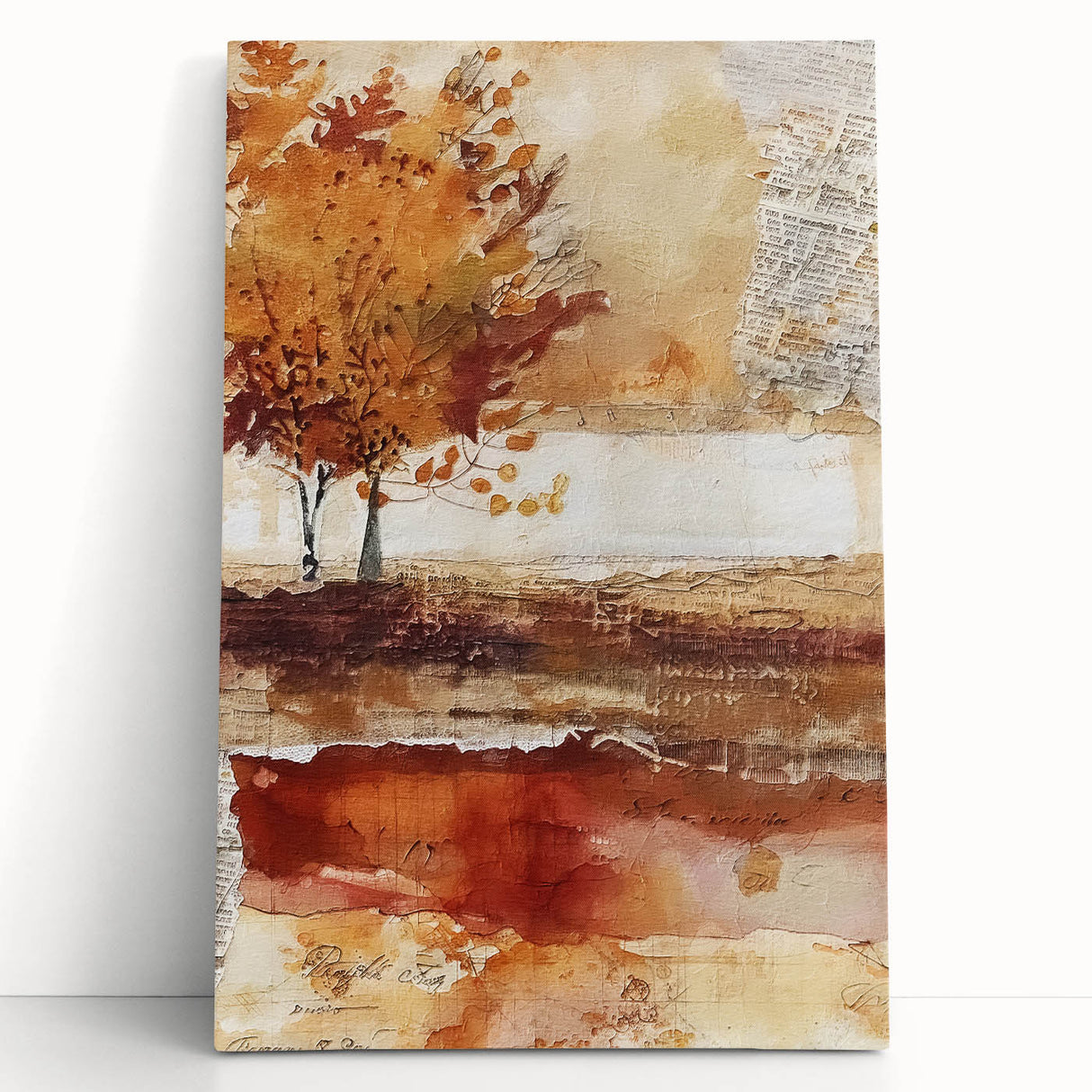 Large art depicting a black and white landscape painting on stretched canvas, ideal for bedroom wall decor.