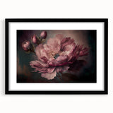 Abstract floral artwork framed in black with a white mat, showcasing vibrant colors and intricate designs, perfect for modern home decor. Ideal for adding a touch of elegance to living spaces.