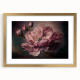 Abstract floral artwork framed in gold, showcasing vibrant hues of pink, blue, and green. Ideal for modern home decor, adding an elegant touch to any space.