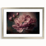 Abstract floral frame artwork featuring vibrant colors and intricate designs, presented in a sleek silver mat, perfect for enhancing home decor.