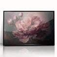 Framed acrylic artwork showcasing an abstract floral design in vibrant colors, set against a sleek black background, perfect for modern home decor.