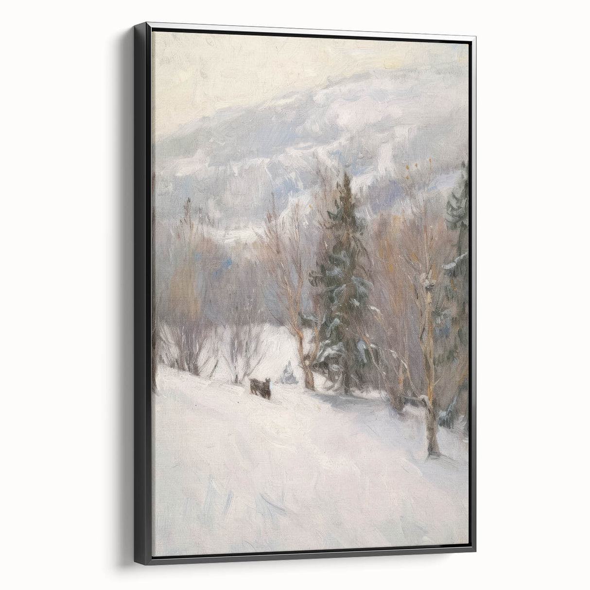 Framed canvas art featuring an abstract floral design in vibrant colors, displayed in a sleek black frame, adding elegance to any modern decor.