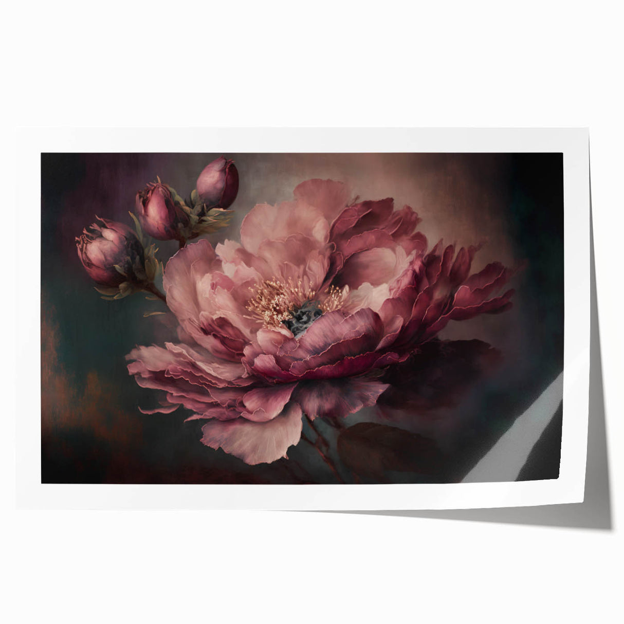 Abstract floral design rolled print featuring vibrant colors and intricate patterns, elegantly packaged in a protective cardboard tube for display or gifting.