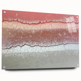 Abstract landscape artwork displayed on acrylic glass, showcasing vibrant colors and dynamic shapes, with pins securing it in a stylish side view presentation. This modern piece enhances contemporary decor and adds a touch of elegance to any space.