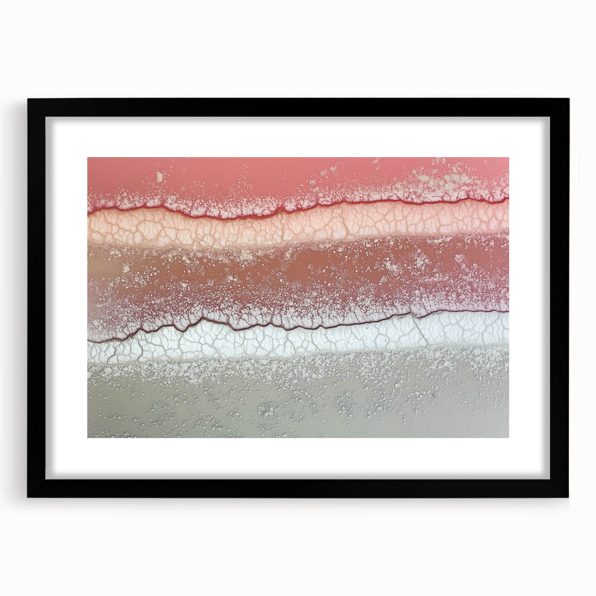 Abstract landscape artwork framed in black, showcasing a serene blend of earthy colors and textures, designed to enhance modern home decor. The mat adds a sophisticated touch, perfect for contemporary settings.
