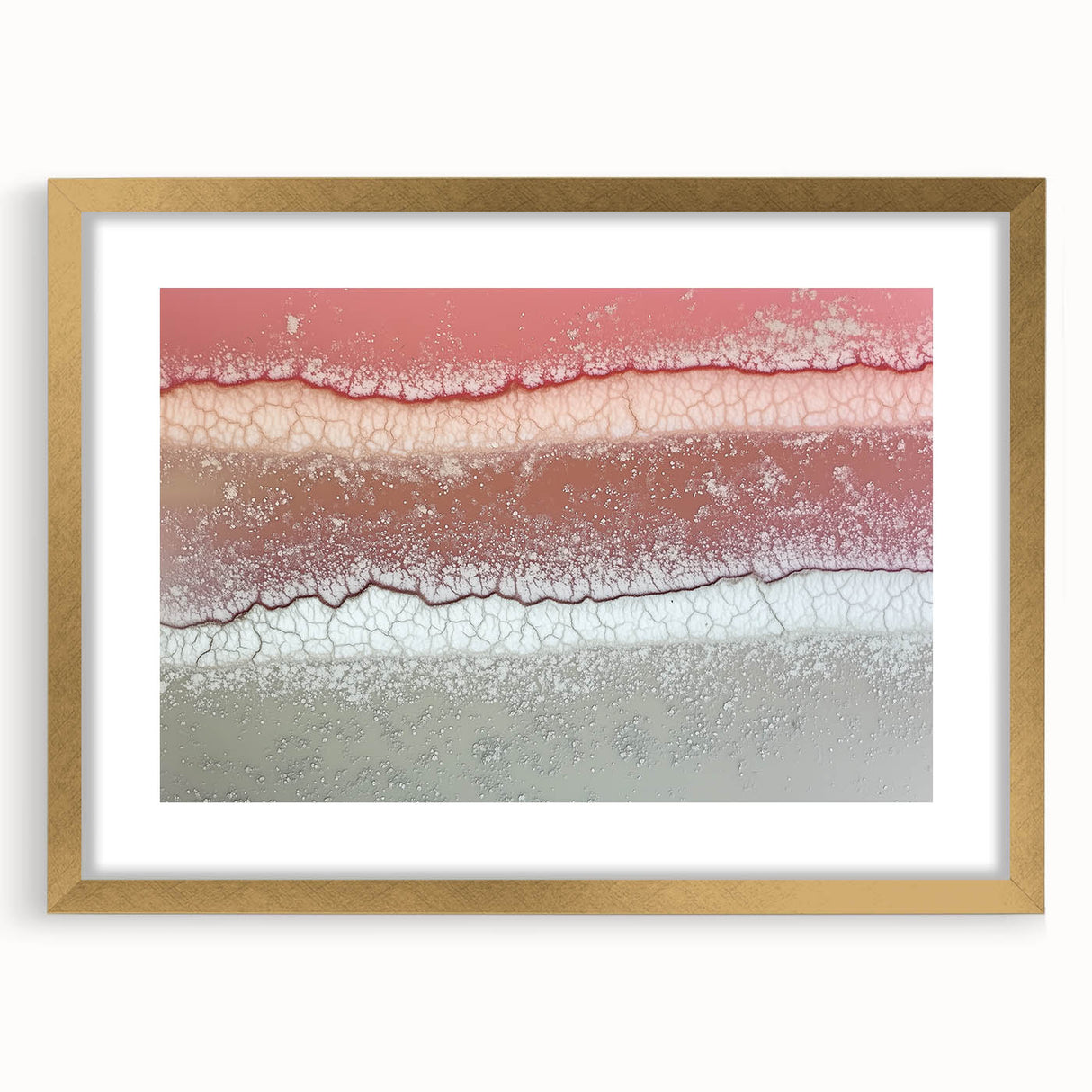 Abstract landscape artwork framed in gold, showcasing vibrant hues of blue and green with a white mat, perfect for modern home decor.