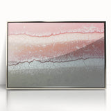 Framed acrylic artwork depicting an abstract landscape with silver hues, showcasing a modern design suitable for contemporary home decor. The piece evokes tranquility and sophistication, ideal for enhancing living spaces.