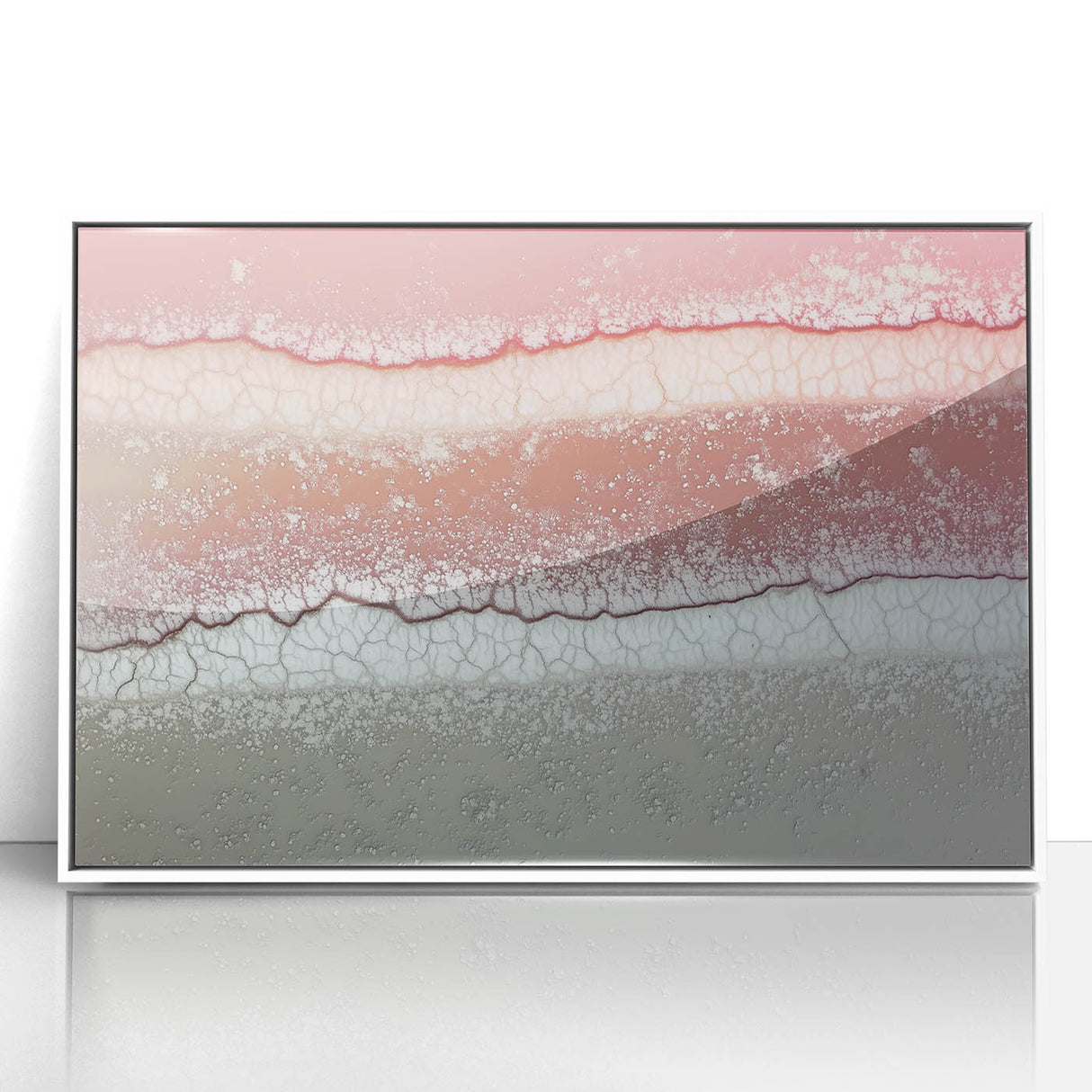 Framed acrylic artwork showcasing an abstract landscape in soothing blue and white tones, designed to enhance modern home decor and evoke tranquility.