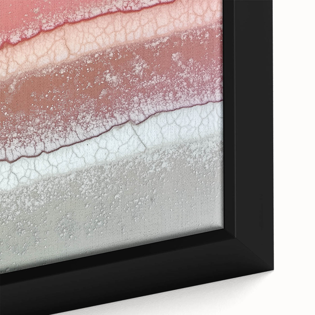 Close-up of a framed abstract landscape canvas featuring vibrant colors and dynamic brush strokes, perfect for modern home decor and artistic expression. This unique artwork adds a contemporary touch to any interior space.