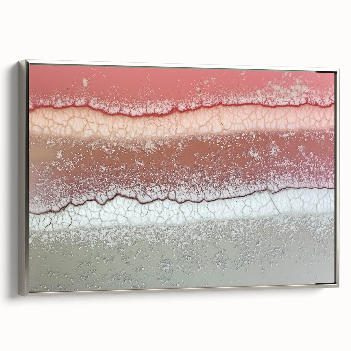 Framed abstract landscape canvas art with a silver border, showcasing a blend of soft blues and greens, perfect for modern home decor and interior design.