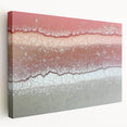 Abstract landscape stretched canvas art showcasing vibrant colors and dynamic shapes, ideal for modern home decor. Side view highlights the textured finish and sturdy framing, enhancing aesthetic appeal in any setting.