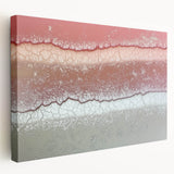 Abstract landscape stretched canvas art showcasing vibrant colors and dynamic shapes, ideal for modern home decor. Side view highlights the textured finish and sturdy framing, enhancing aesthetic appeal in any setting.