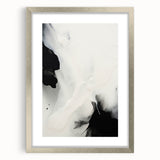 Abstract minimalist wall art framed with a mat in silver, showcasing geometric shapes in muted tones, perfect for modern home decor.