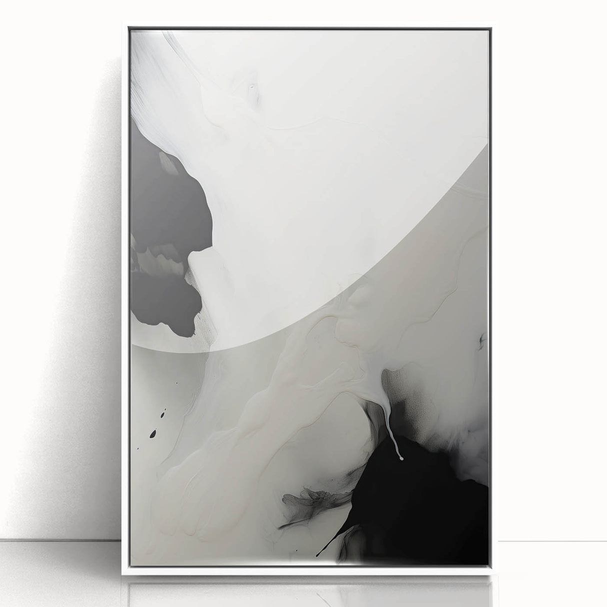 Framed abstract minimalist wall art in white acrylic, showcasing geometric patterns and soft color gradients. Perfect for modern home decor and artistic spaces.
