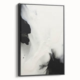 Framed abstract minimalist wall art featuring a sleek black design, showcased from a side view, perfect for modern home decor and artistic interiors.