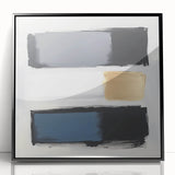 Minimalist Abstract Wall Art – Gray, Navy & Gold Brushstroke Canvas