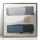Minimalist Abstract Wall Art – Gray, Navy & Gold Brushstroke Canvas