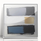 Minimalist Abstract Wall Art – Gray, Navy & Gold Brushstroke Canvas