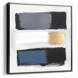 Minimalist Abstract Wall Art – Gray, Navy & Gold Brushstroke Canvas