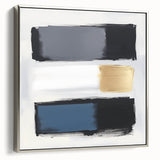 Minimalist Abstract Wall Art – Gray, Navy & Gold Brushstroke Canvas