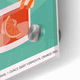 Large abstract wall art featuring vibrant orange and yellow tones on acrylic glass, ideal for dining room ambiance.