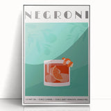 Art deco poster featuring a stylized cocktail design in muted pastel tones on a white acrylic framed print.