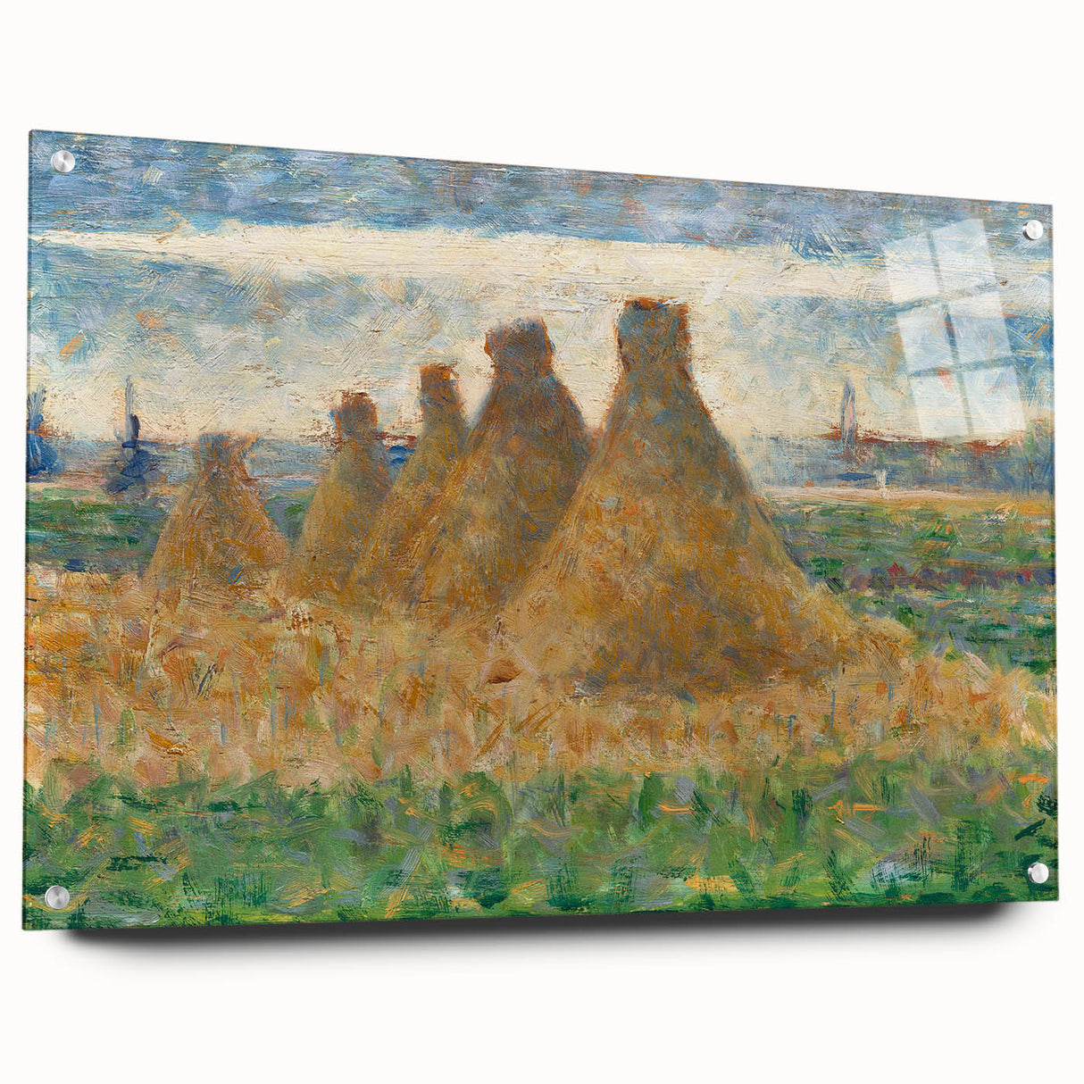 Impressionist Haystack Landscape Art - Seurat Inspired Farm Scene Print
