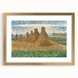 Impressionist Haystack Landscape Art - Seurat Inspired Farm Scene Print