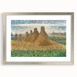 Impressionist Haystack Landscape Art - Seurat Inspired Farm Scene Print