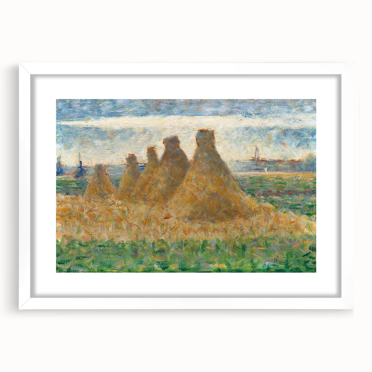 Impressionist Haystack Landscape Art - Seurat Inspired Farm Scene Print