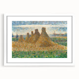 Impressionist Haystack Landscape Art - Seurat Inspired Farm Scene Print
