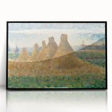 Impressionist Haystack Landscape Art - Seurat Inspired Farm Scene Print