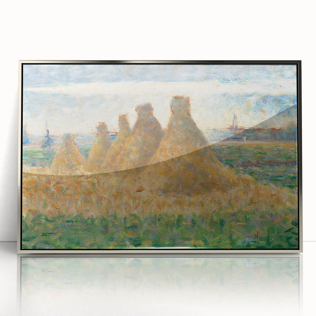 Impressionist Haystack Landscape Art - Seurat Inspired Farm Scene Print