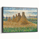 Impressionist Haystack Landscape Art - Seurat Inspired Farm Scene Print
