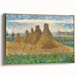 Impressionist Haystack Landscape Art - Seurat Inspired Farm Scene Print
