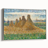 Impressionist Haystack Landscape Art - Seurat Inspired Farm Scene Print