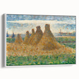 Impressionist Haystack Landscape Art - Seurat Inspired Farm Scene Print