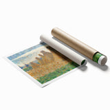 Impressionist Haystack Landscape Art - Seurat Inspired Farm Scene Print