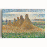 Impressionist Haystack Landscape Art - Seurat Inspired Farm Scene Print