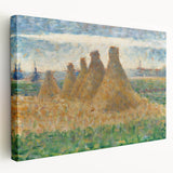 Impressionist Haystack Landscape Art - Seurat Inspired Farm Scene Print