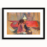 Intimate Realism Art Print of Woman by Lamp in Cozy Interior Setting