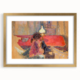 Intimate Realism Art Print of Woman by Lamp in Cozy Interior Setting